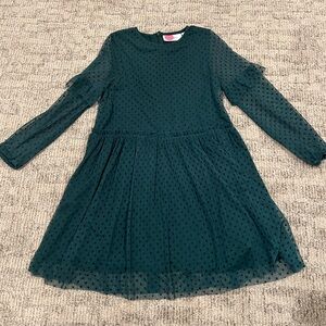 Boden Girls Tulle Sleeve Dress in Dark Green